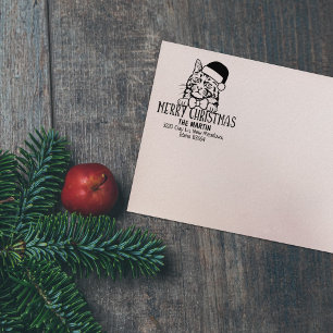 Christmas Turkish Angora Cat Return Address  Rubber Stamp