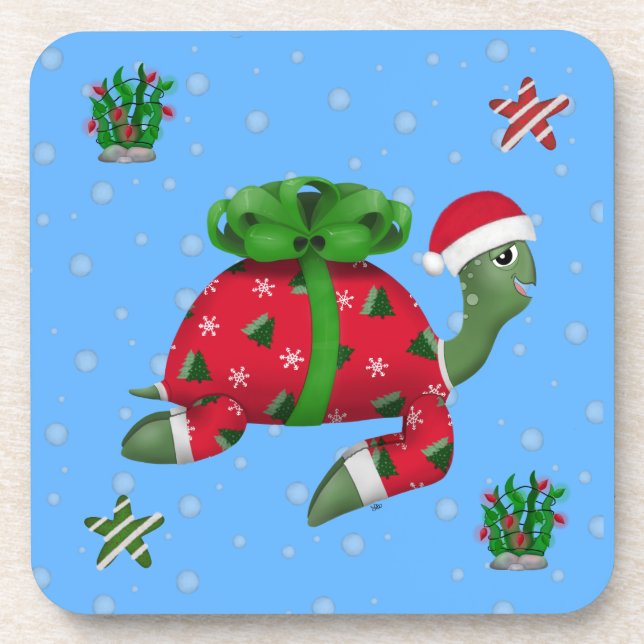 Christmas Turtle Beverage Coaster (Front)