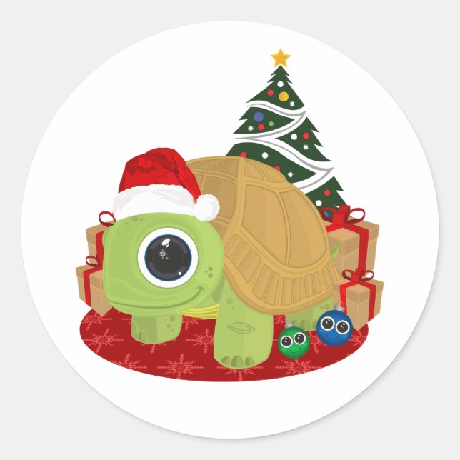 Christmas Turtle  Classic Round Sticker (Front)