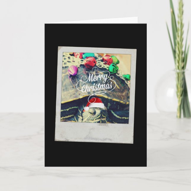 Christmas Turtle Faux Grunge Vintage Photography Holiday Card (Front)
