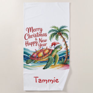 Christmas Turtle in Paradise Beach Towel
