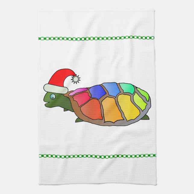 Christmas Turtle in Santa Hat Personalized Kitchen Towel (Vertical)