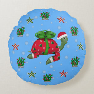 Christmas Turtle Round Pillow