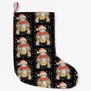 Christmas Turtle Santa Hat Coffee Winter Snow Xmas Small Christmas Stocking