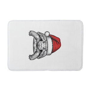 Christmas Turtle Santa Hat Vintage Engraving Desig Bath Mat