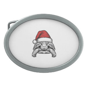 Christmas Turtle Santa Hat Vintage Engraving Desig Belt Buckle