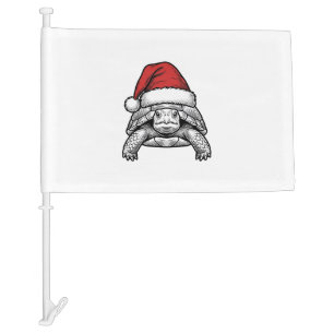 Christmas Turtle Santa Hat Vintage Engraving Desig Car Flag