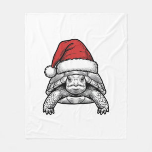 Christmas Turtle Santa Hat Vintage Engraving Desig Fleece Blanket