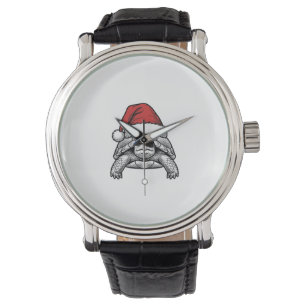 Christmas Turtle Santa Hat Vintage Engraving Desig Watch
