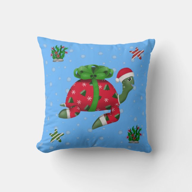 Christmas Turtle Throw Pillow (Front)
