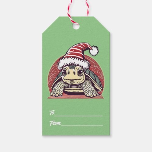 Christmas Turtle wearing a cute Santa Hat Gift Tags