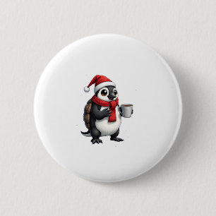 Christmas Turtle with Santa Hat Coffee Lover Funny Button