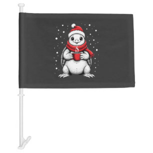Christmas Turtle with Santa Hat Coffee Lover Funny Car Flag
