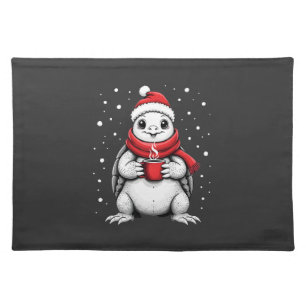 Christmas Turtle with Santa Hat Coffee Lover Funny Cloth Placemat