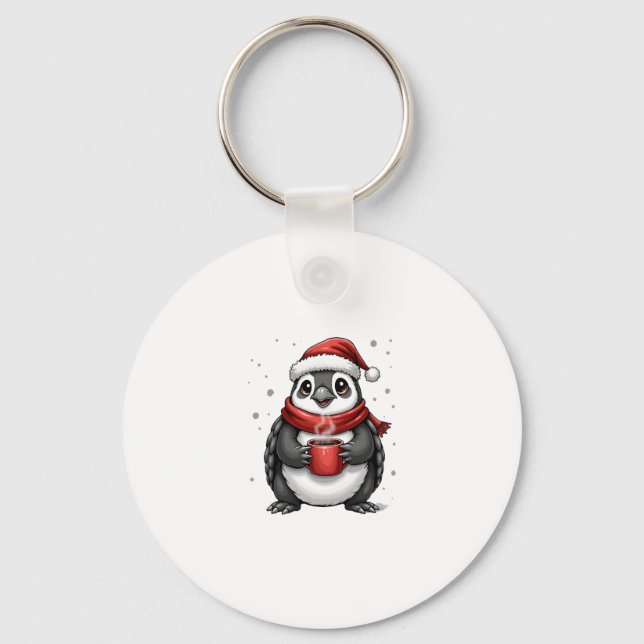 Christmas Turtle with Santa Hat Coffee Lover Funny Keychain (Front)