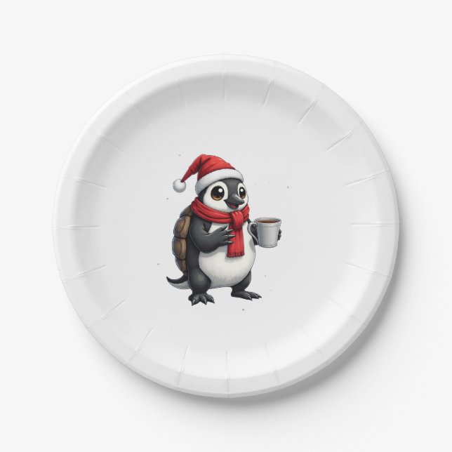 Christmas Turtle with Santa Hat Coffee Lover Funny Paper Plates (Front)