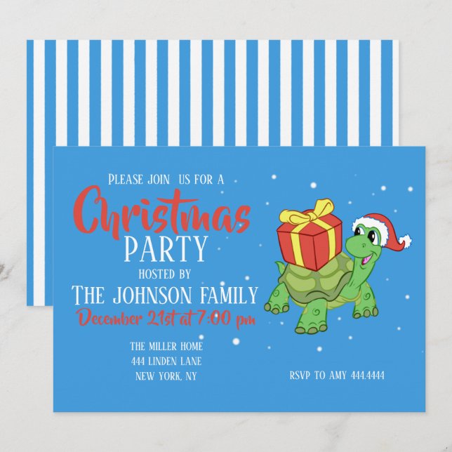 Christmas turtle with the gift   invitation (Front/Back)