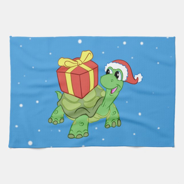 Christmas turtle with the gift kitchen towel (Horizontal)