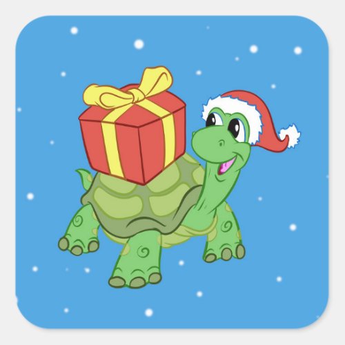 Christmas turtle with the gift square sticker