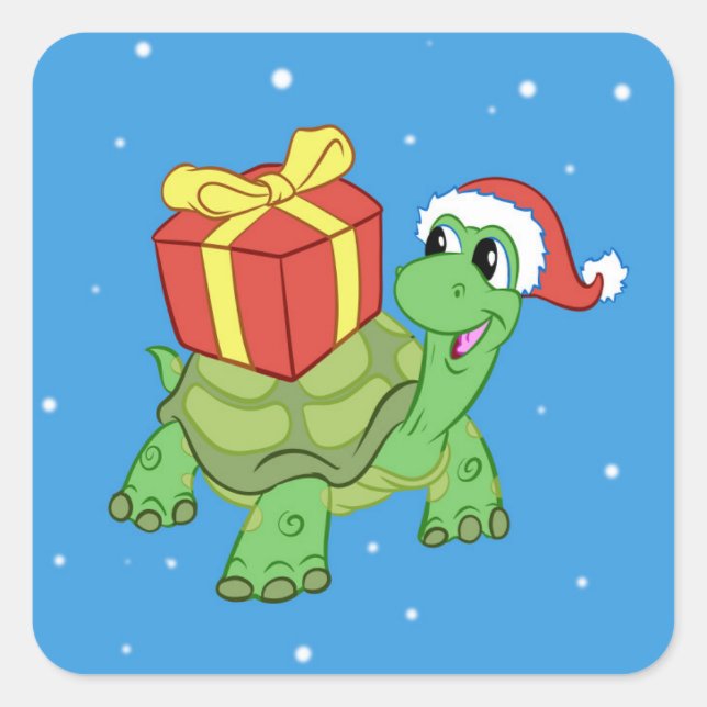 Christmas turtle with the gift square sticker (Front)