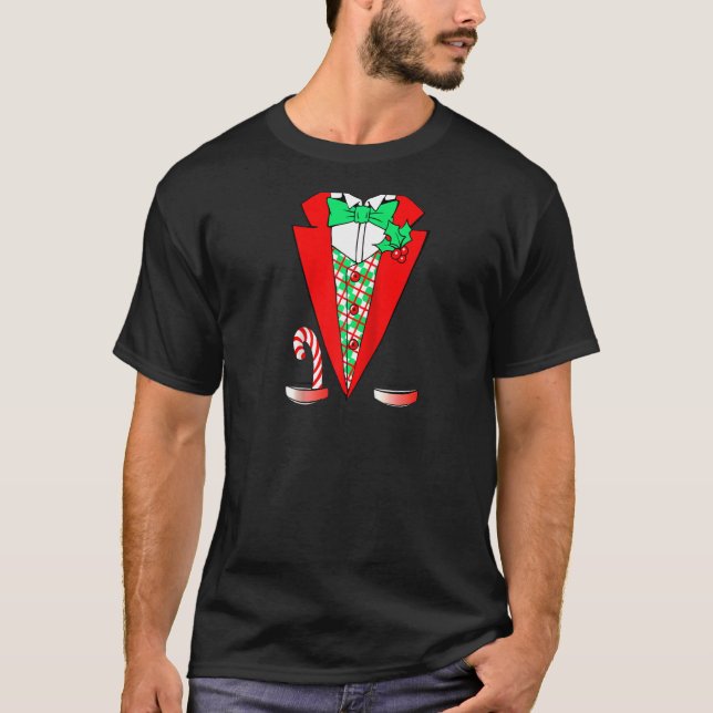 Christmas Tuxedo Candy Cane Family Pajamas Xmas Ho T-Shirt (Front)