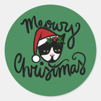 Christmas Tuxedo Cat Classic Round Sticker