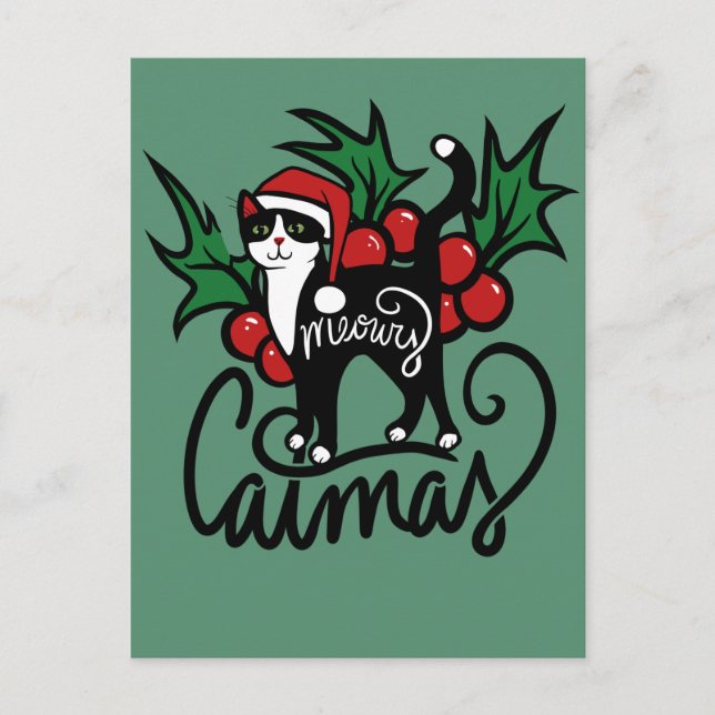 Christmas Tuxedo Cat Postcard (Front)