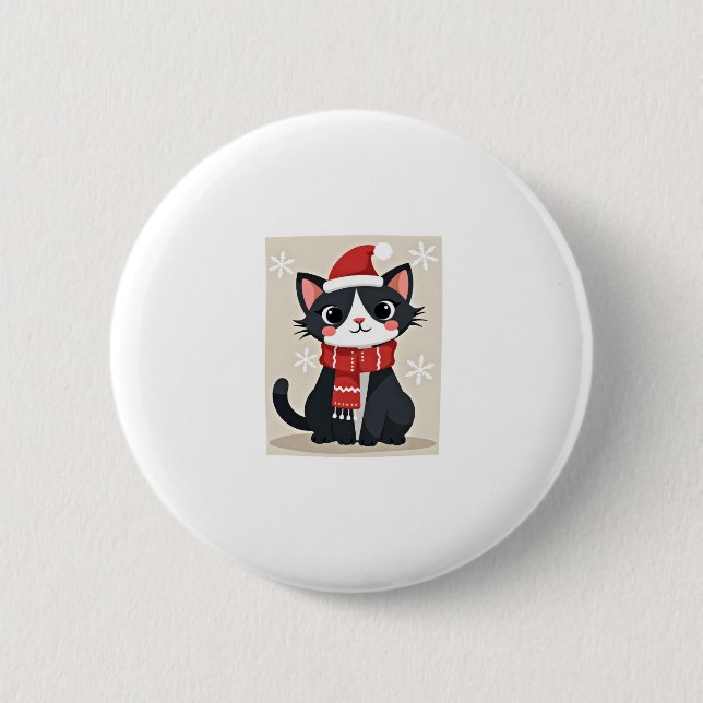 Christmas Tuxedo Cat Santa Scarf Ugly Xmas Women G Button (Front)