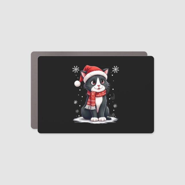 Christmas Tuxedo Cat Santa Scarf Ugly Xmas Women G Car Magnet (Front)