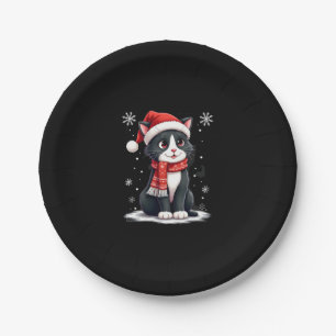 Christmas Tuxedo Cat Santa Scarf Ugly Xmas Women G Paper Plates