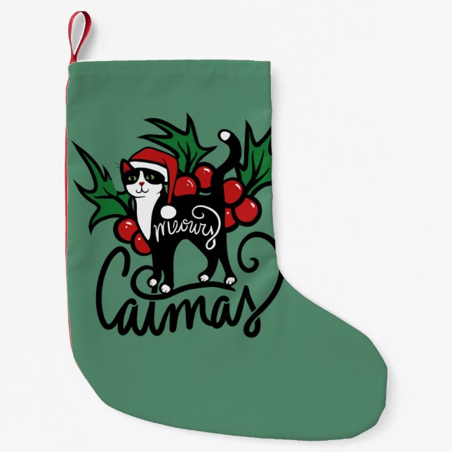 Christmas Tuxedo Cat Small Christmas Stocking (Front)