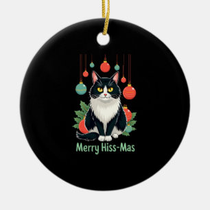 Christmas Tuxedo Cat with Holiday Decorations Merr