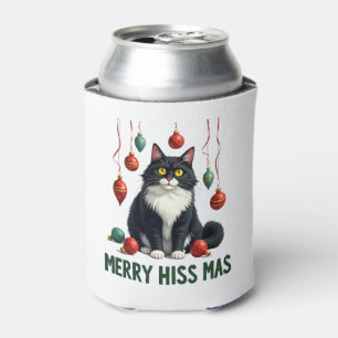 Christmas Tuxedo Cat with Holiday Decorations Merr Can Cooler