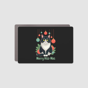 Christmas Tuxedo Cat with Holiday Decorations Merr Car Magnet