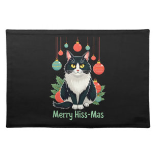 Christmas Tuxedo Cat with Holiday Decorations Merr Cloth Placemat