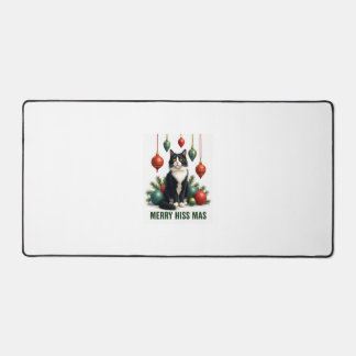 Christmas Tuxedo Cat with Holiday Decorations Merr Desk Mat