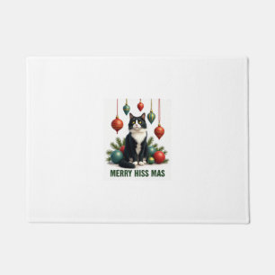 Christmas Tuxedo Cat with Holiday Decorations Merr Doormat