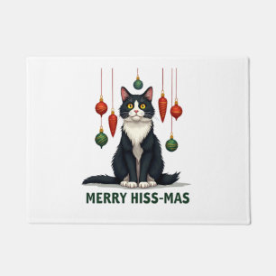 Christmas Tuxedo Cat with Holiday Decorations Merr Doormat