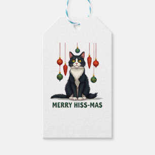 Christmas Tuxedo Cat with Holiday Decorations Merr Gift Tags