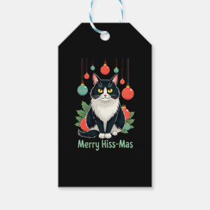Christmas Tuxedo Cat with Holiday Decorations Merr Gift Tags