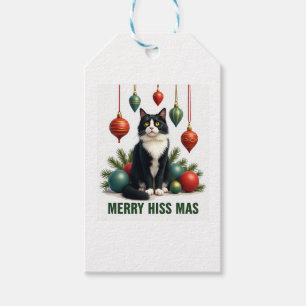 Christmas Tuxedo Cat with Holiday Decorations Merr Gift Tags