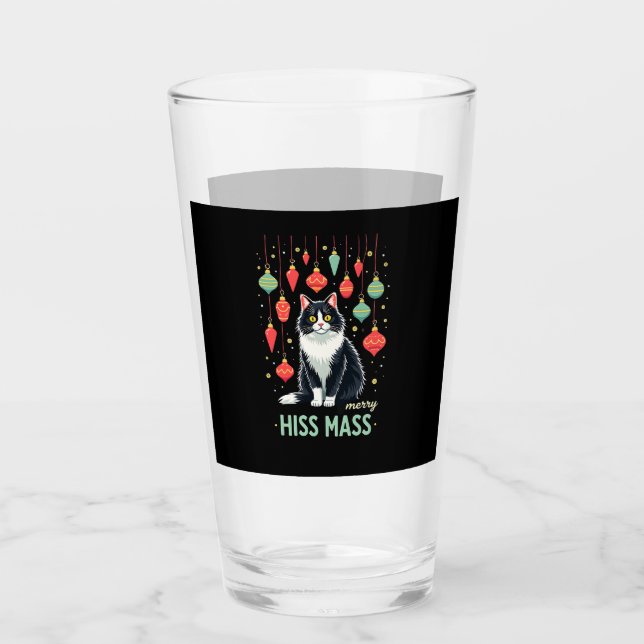 Christmas Tuxedo Cat with Holiday Decorations Merr Glass (Front)