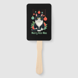 Christmas Tuxedo Cat with Holiday Decorations Merr Hand Fan