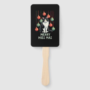 Christmas Tuxedo Cat with Holiday Decorations Merr Hand Fan