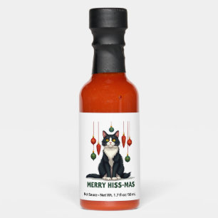 Christmas Tuxedo Cat with Holiday Decorations Merr Hot Sauces