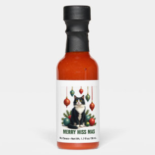 Christmas Tuxedo Cat with Holiday Decorations Merr Hot Sauces