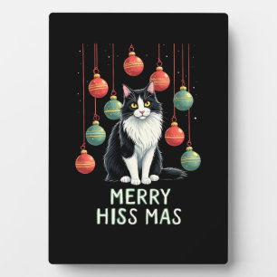 Christmas Tuxedo Cat with Holiday Decorations Merr Plaque