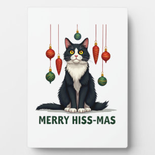 Christmas Tuxedo Cat with Holiday Decorations Merr Plaque
