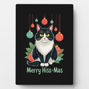 Christmas Tuxedo Cat with Holiday Decorations Merr Plaque