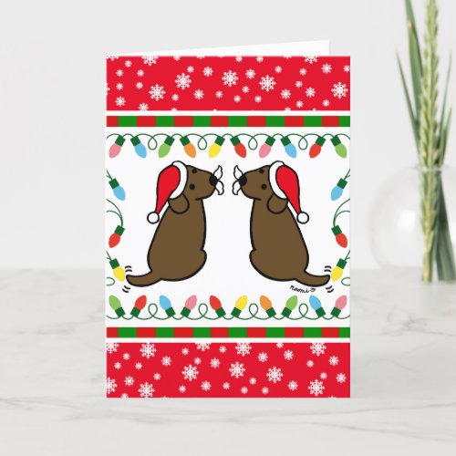 Christmas Twin Chocolate Labradors Santa Card